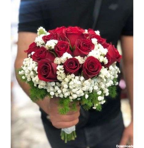 عکس دسته گل عروس با گل رز قرمز