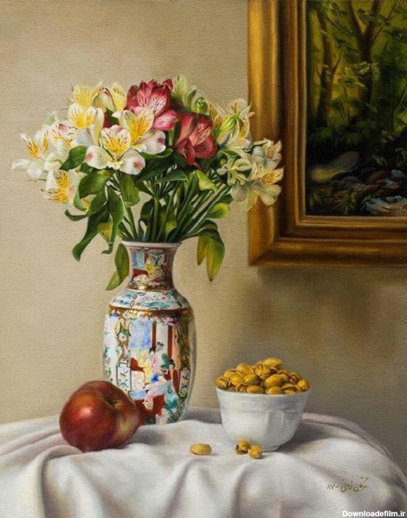 عکس نقاشی گل در گلدان