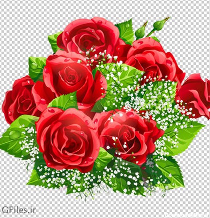 تصویر دوربری شده دسته گلهای کارتونی رز قرمز