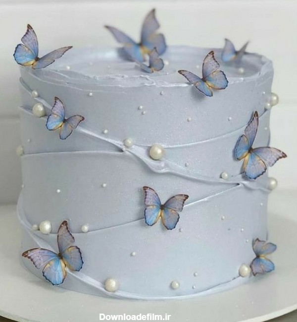 دانلود عکس کیک آبی با طرح پروانه ای