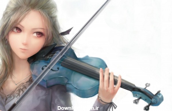 دختر انیمه زیبا در حال ویولن زدن violin anime girl music