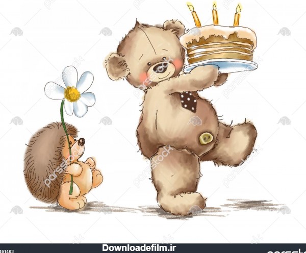خرس عروسکی و جوجه تیغی کیک تولد 1461403