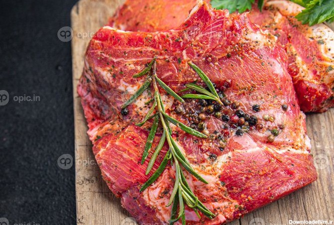 دانلود عکس استیک گوشت خام گوشت خوک تازه غذای گوشت گاو میان وعده ...