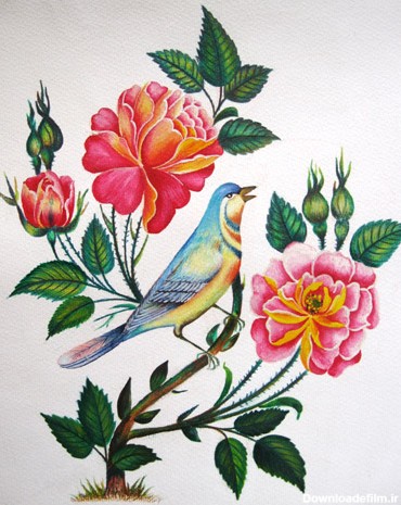 نقاشی گل و مرغ،نقاشی گل،نقاشی سنتی،فروشگاه اینترنتی تابلو نقاشی