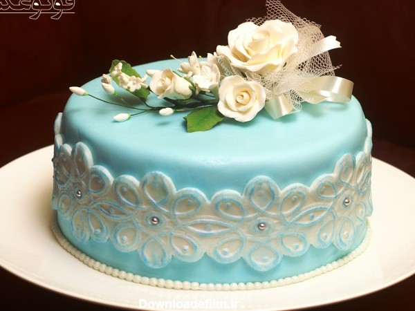 کیک تولد ساده آبی blue cake
