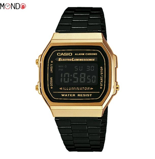 خرید اینترنتی ساعت مچی کاسیو مردانه مدل A168WEGB-1BDF های کپی مشکی طلایی بند فلزی