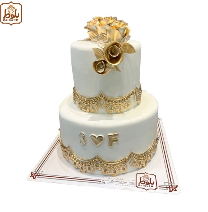 کیک دو طبقه با گل طلایی 469