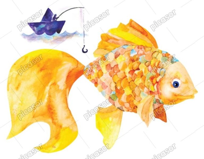 وکتور نقاشی ماهی طلایی آبرنگی
