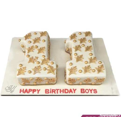کیک تولد بچه گانه - کیک عدد یازده سفید-طلایی | کیک آف