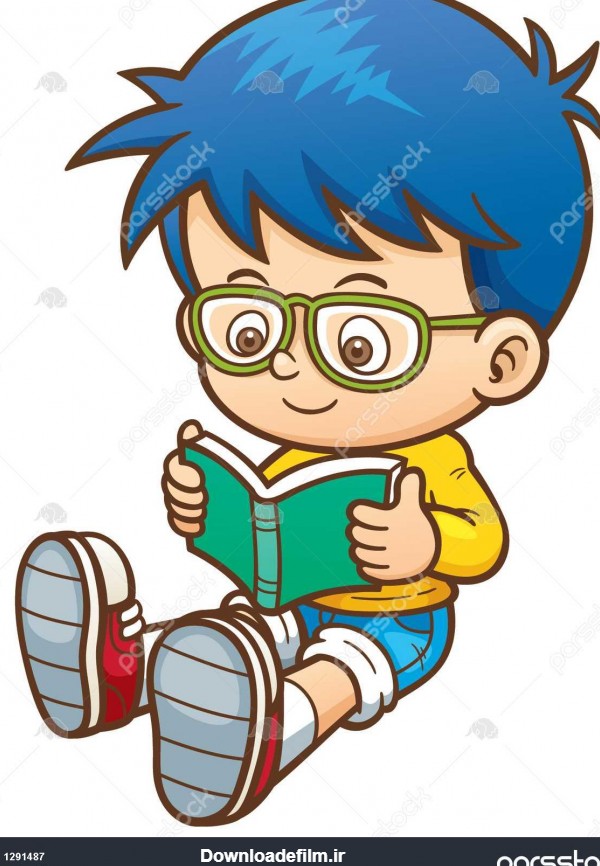 عکس پسر بچه کارتونی در حال درس خواندن