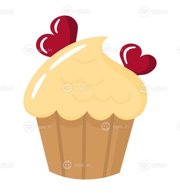 دانلود وکتور کارتونی ناز کاپ کیک خامه ای تزیین شده با قلب شیرین ...