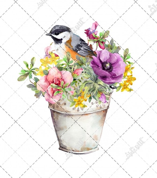 تصویر نقاشی گل های رنگارنگ در گلدان