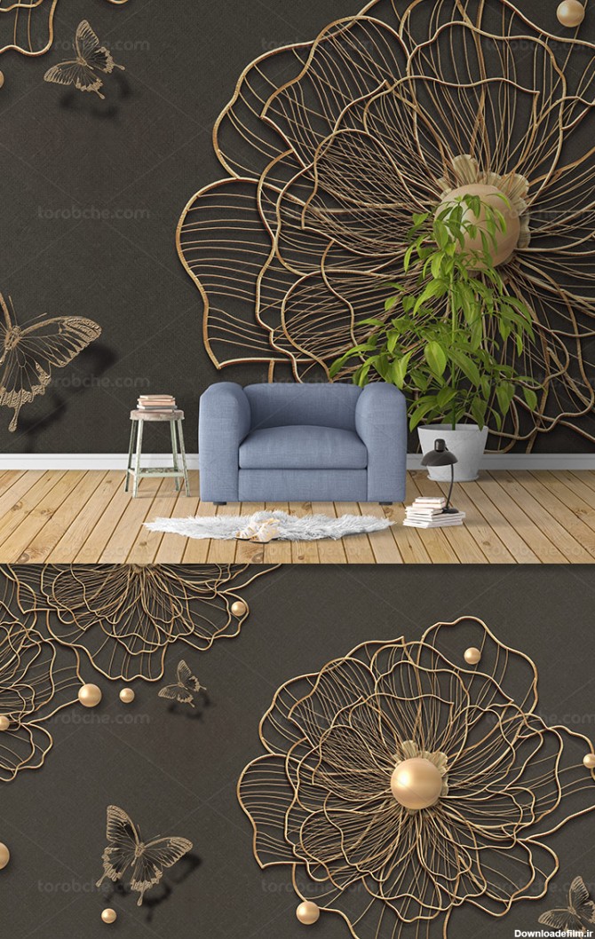 کاغذ دیواری مشکی طلایی - گرافیک با طعم تربچه - طرح لایه باز