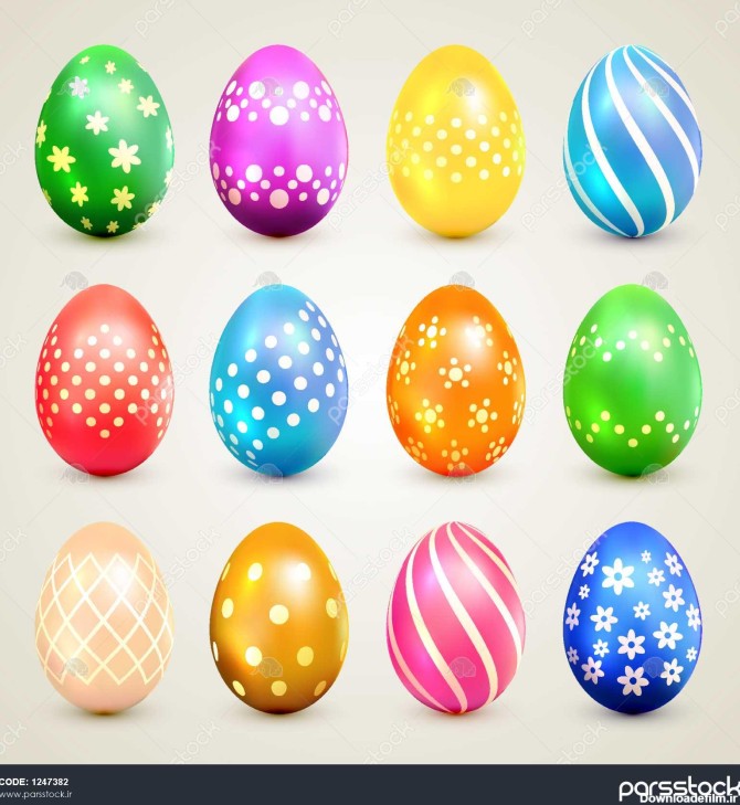 تخم مرغ های رنگارنگ عید پاک با نقش های تزئینی 1247382