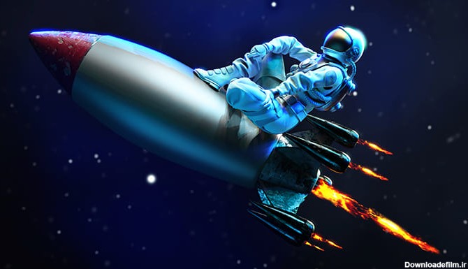 تصویر سه بعدی فضانورد نشسته روی موشک و سفر فضایی | فری پیک ایرانی ...