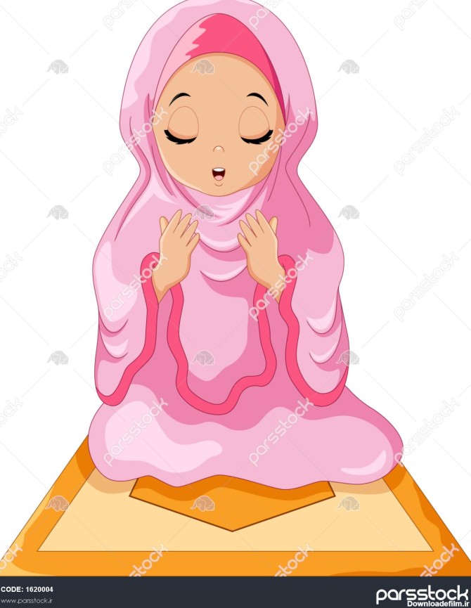 نشستن دختر مسلمان روی سجاده نماز در حال نماز 1620004