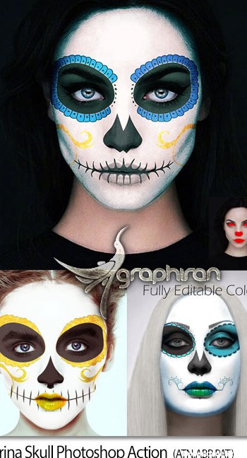 اکشن فتوشاپ افکت نقاشی اسکلت روی چهره Catrina Skull Photoshop Action