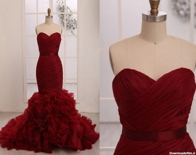 لباس عروس قرمز؛ ساتن تافته حریر دانتل 2 رنگ سفید قرمز - آراد برندینگ
