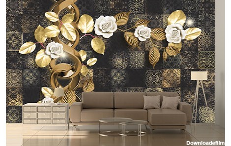 پوستر دیواری سه بعدی مشکی طلایی گل رز FL0035- دیجی وال ...