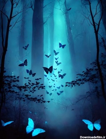 دانلود عکس پروفایل پروانه های آبی در شب رویایی