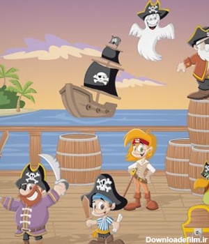 وکتور کارتونی پس زمینه مجموعه کاراکترهای دزدان دریایی (Cartoon Pirate Characters Vector)