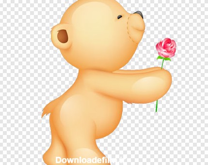 فایل png کاراکتر کارتونی خرس قهوه ای در حال تقدیم گل