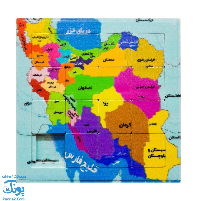 پازل کشویی نقشه ایران رنگ آبی و سفید مدل کفشدوزک (۱۱*۱۱ سانتی متر ...