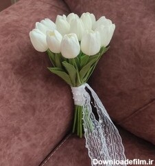 خرید و قیمت دسته گل عروس با گل لاله سفید 16 شاخه کیفیت عالی ...