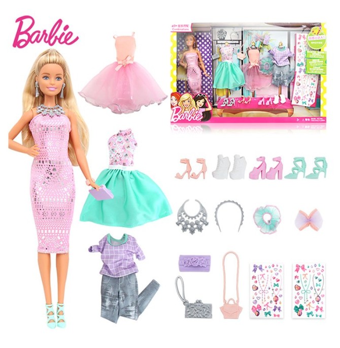 عروسک باربی با لباس و کفش barbie dvj64