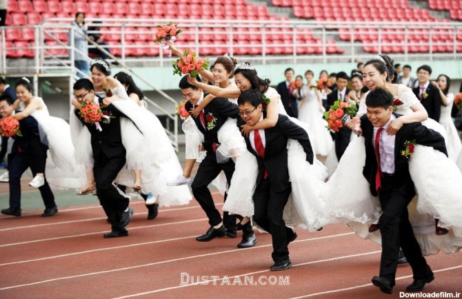 مسابقه ای جنجالی میان عروس و داماد های چینی! +عکس|دوستان
