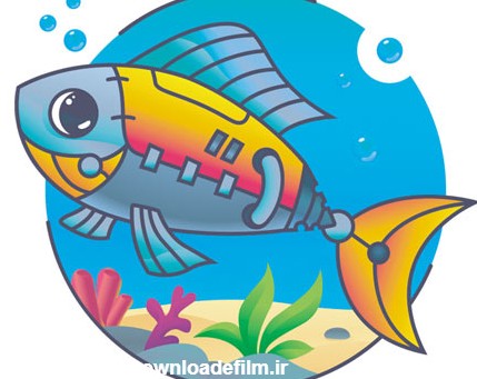 وکتور کارتونی با طرح ماهی آهنی و دریا
