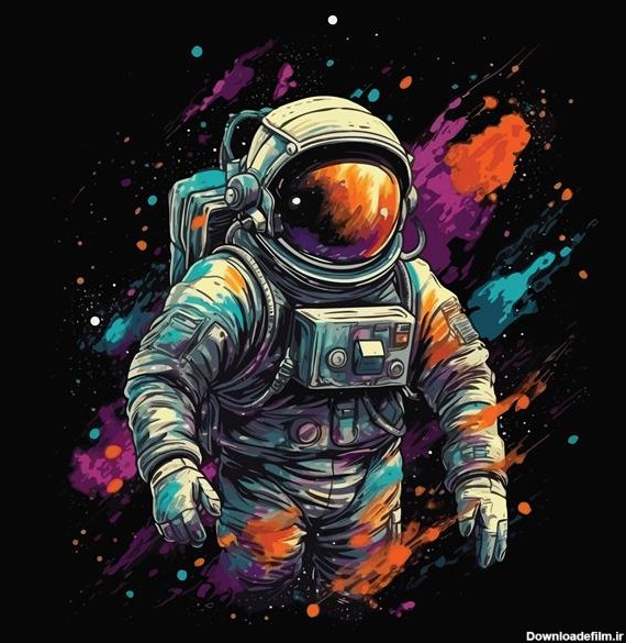فضانوردی در فضای بیرونی تصویر رنگارنگ در زمینه سیاه 1693719