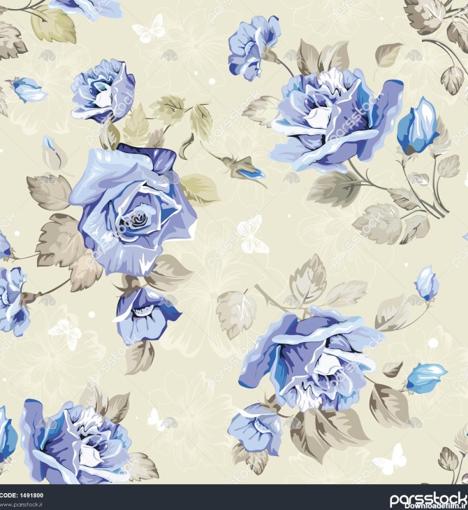 الگوی کاغذ دیواری بدون درز با گلهای آبی و پروانه تصویر برداری 1491800