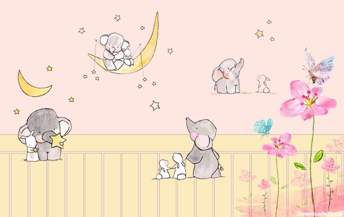 پوستر دیواری اتاق کودک فیل و خرگوش