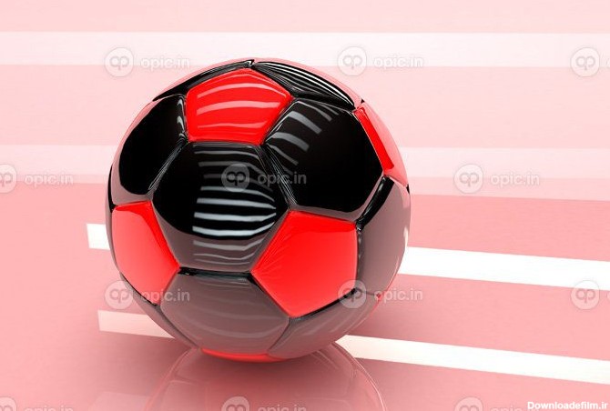دانلود عکس توپ فوتبال سه بعدی با روکش براق قرمز و مشکی روی الف | اوپیک