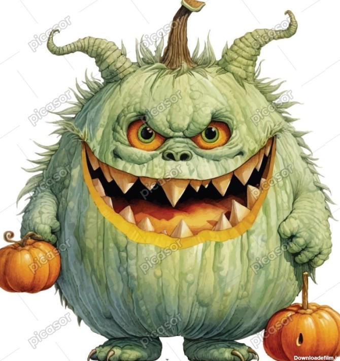 وکتور هیولا ترسناک با کدو هالووین - وکتور نقاشی غول