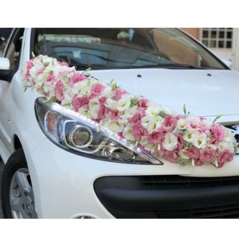 ماشین عروس با گل سفید و صورتی 4099 09129410059- ارسال دسته ...