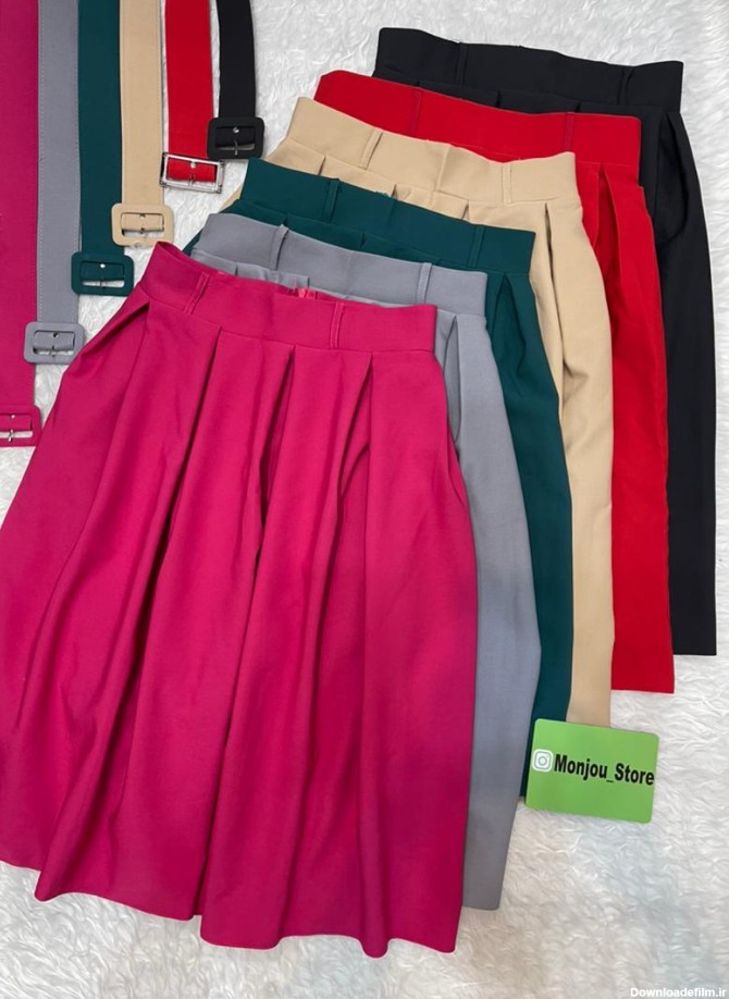دامن پیلی کمربند دار ساده - فروشگاه اینترنتی لباس زنانه مانژو