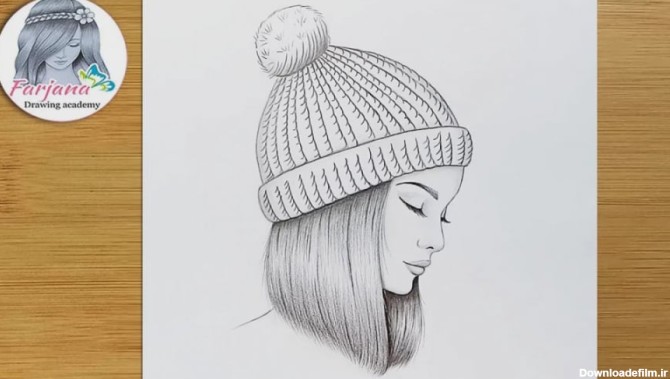 آموزش طراحی با مداد - دختری با کلاه زمستانی