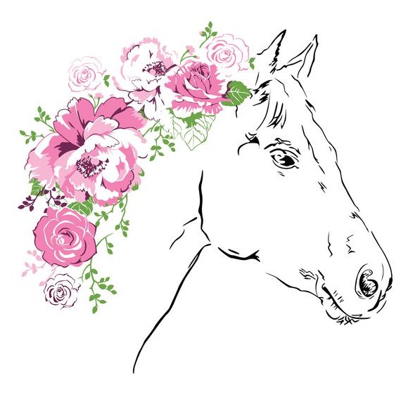 اسب با گلهای موجود در ماله در تصویر برداری پس زمینه سفید 1482076