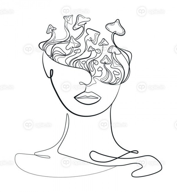 پوستر چهره زن انتزاعی با قارچ روی سر خط هنری مینیمال | اوپیک