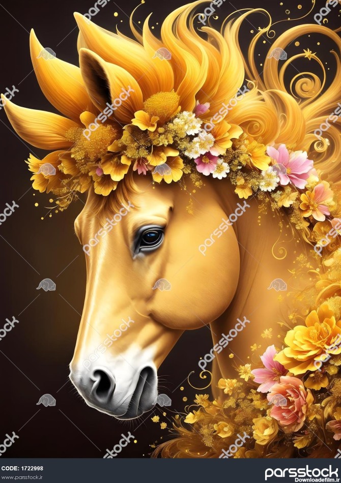 اسب طلایی در یک گلزار رویایی 1722998