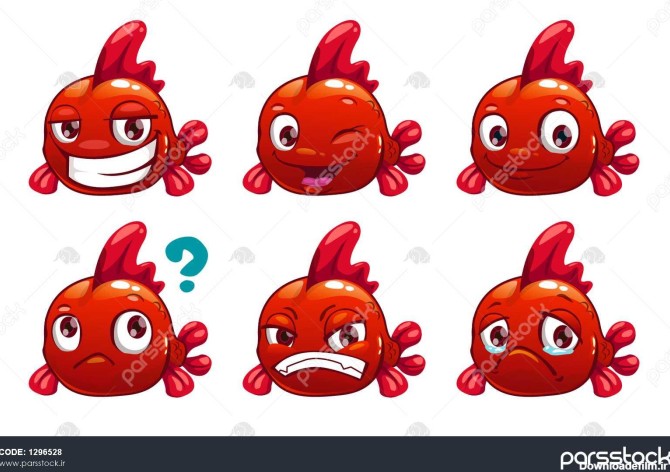 شخصیت خنده دار کارتونی ماهی قرمز با احساسات مختلف روی f مجموعه ...