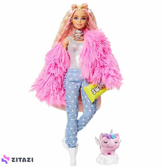 عروسک باربی با ژاکت صورتی مدل Barbie Extra Doll Fluffy Pink ...