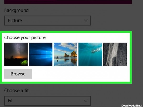 انتخاب تصویر پس زمینه کامپیوتر در ویندوز 10