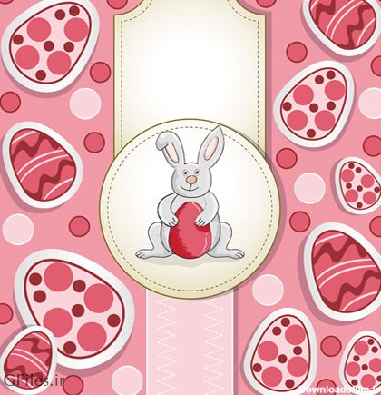 پس زمینه صورتی خرگوش کوچولو و تخم مرغ های رنگی (Cartoon Color Eggs Illustration vector)