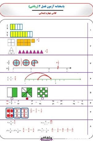 آزمون ریاضی چهارم ابتدایی | تمام فصل ها + جواب (34 صفحه PDF)
