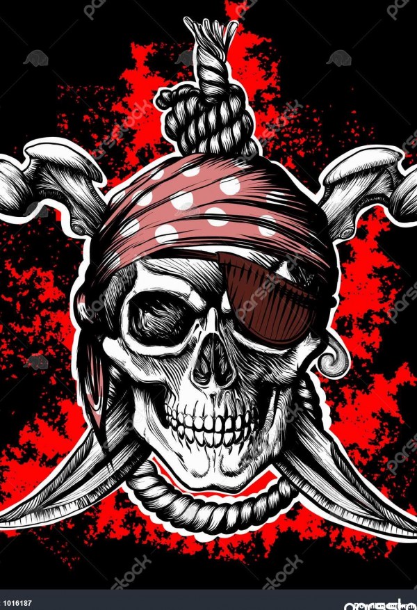 پرچم دزدان دریایی ، نماد دزدان دریایی با خنجر عبور و طناب بر روی ...