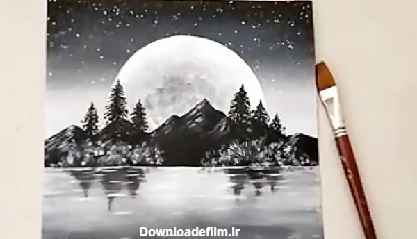 آموزش نقاشی سیاه و سفید با تکنیک اکریلیک (منظره ساده برای مبتدی ها)