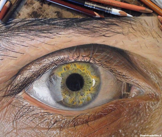 نقاشی چشم های بسیار طبیعی با مداد رنگی